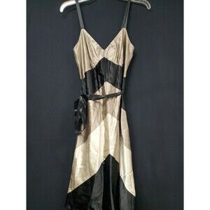 BCBG MaxAzaria Black Beige Silk Chevron Slip Dress Size 2 Vintage 90s Y2k Prom